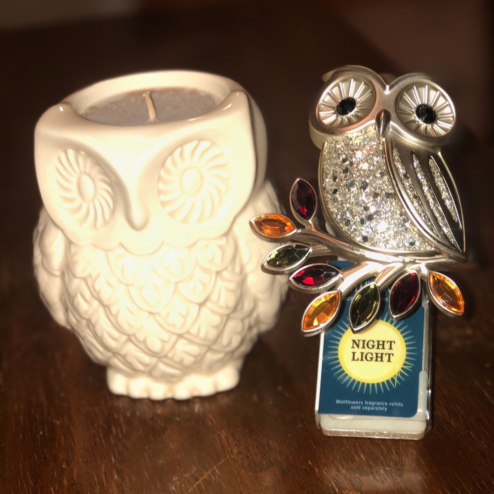 Bath body works owl candle wallflower night light